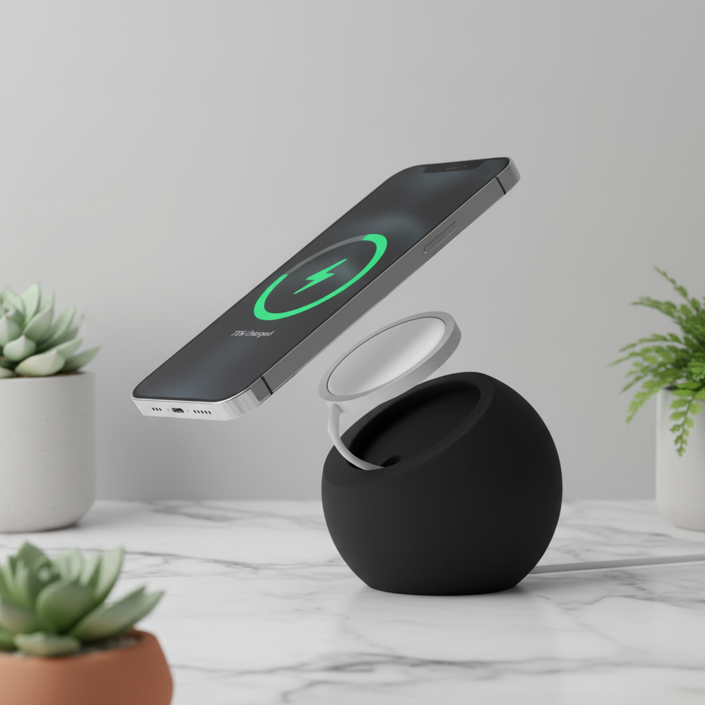 Magnetic Silicone Desktop Stand – MagSafe Wireless Charging Station for iPhone 12 / 13 / 14 / 15 / 16 Pro